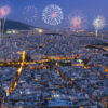 Happy New Year fireworks over Athens city skyline. Greece, Europe